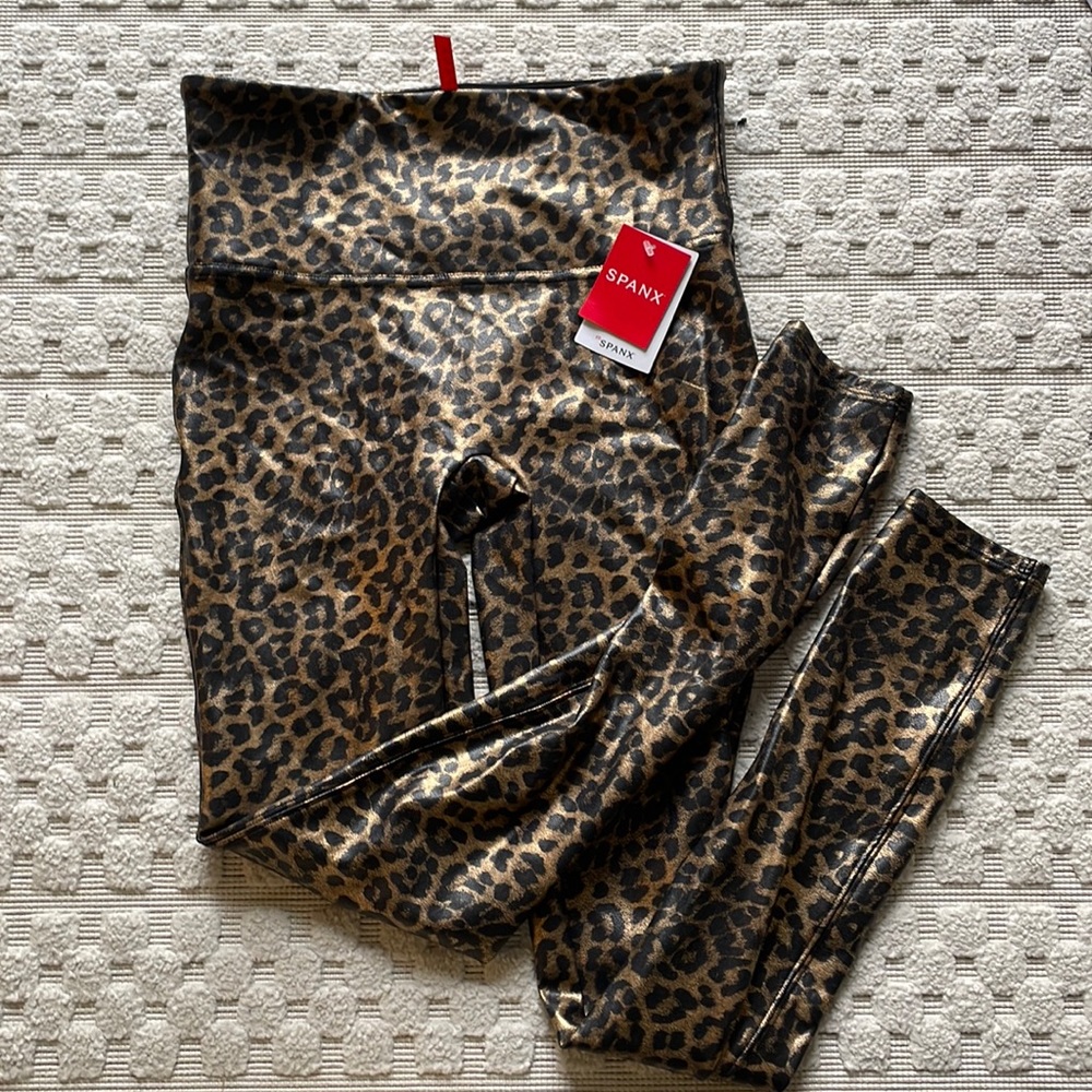 NWT metallic faux leather leopard spanx